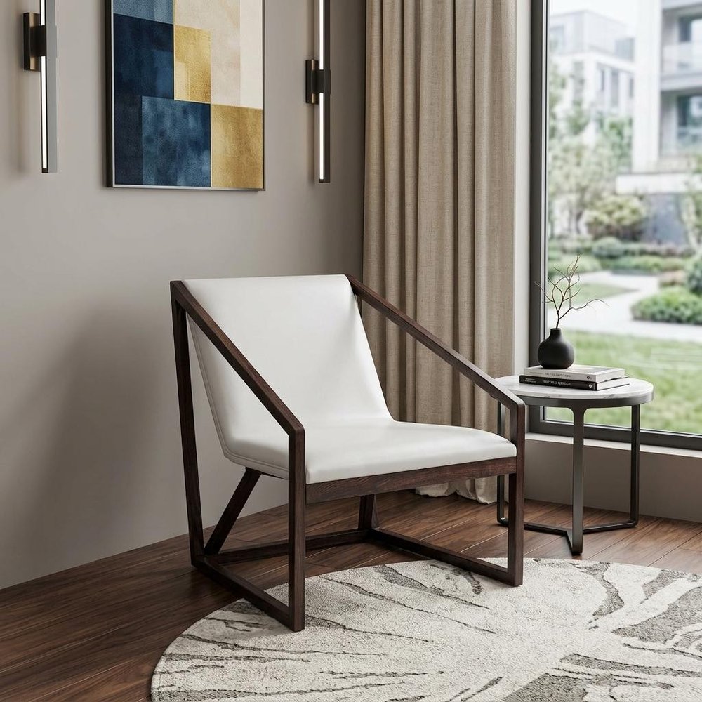 27" Gray And Brown Faux Leather Lounge Chair
