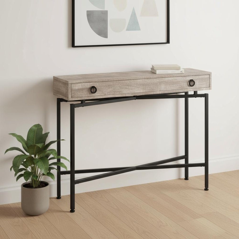Sloane 43" Cross-Leg Console Table — Taupe & Matte Black