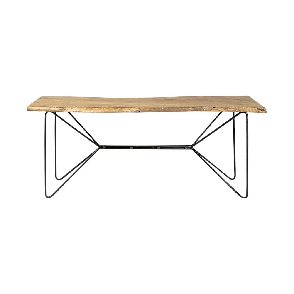66" Natural and Black Solid Wood and Iron Distressed Abstract Console Table