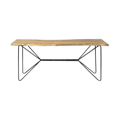 66" Natural and Black Solid Wood and Iron Distressed Abstract Console Table