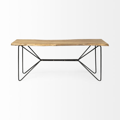 66" Natural and Black Solid Wood and Iron Distressed Abstract Console Table