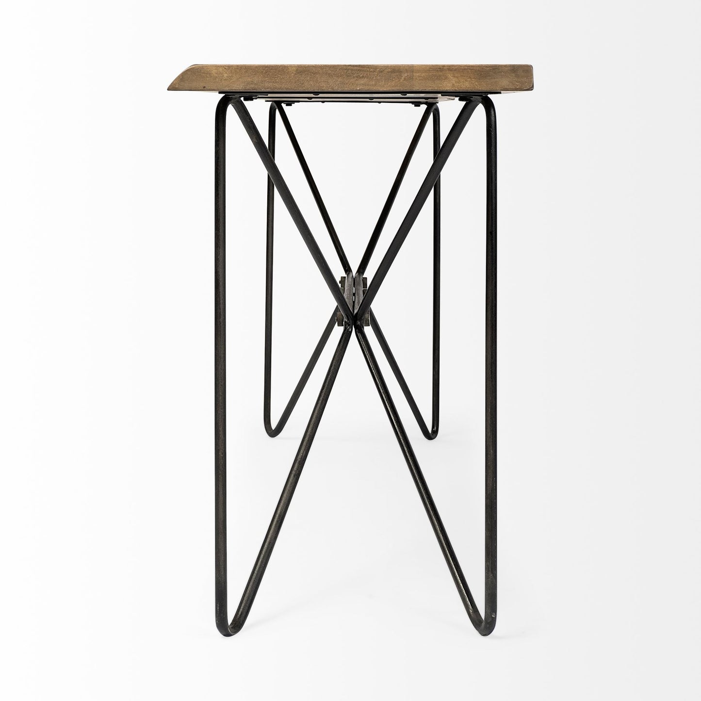 66" Natural and Black Solid Wood and Iron Distressed Abstract Console Table