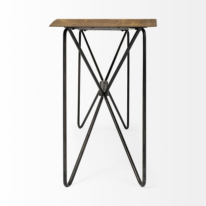 66" Natural and Black Solid Wood and Iron Distressed Abstract Console Table