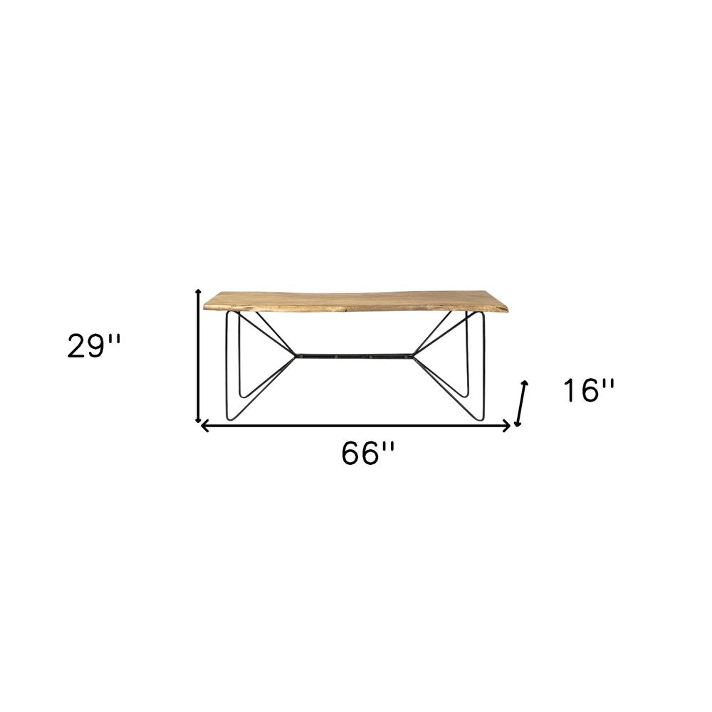 66" Natural and Black Solid Wood and Iron Distressed Abstract Console Table