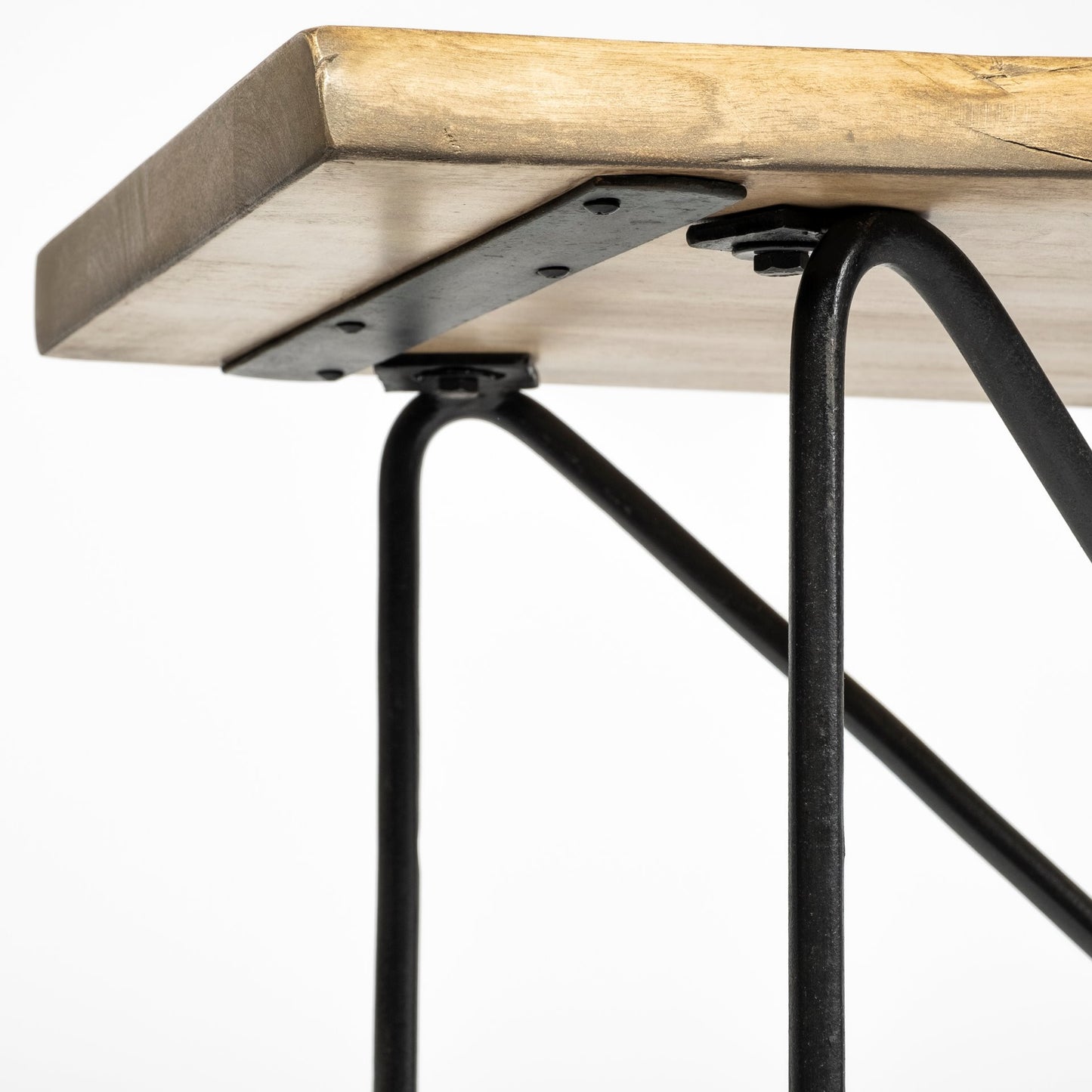 66" Natural and Black Solid Wood and Iron Distressed Abstract Console Table