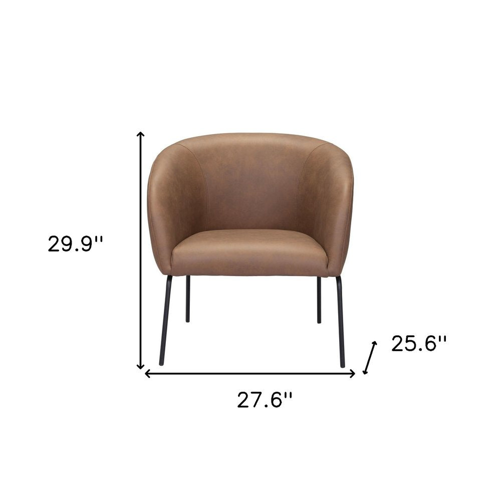 28" Brown And Black Faux Leather And Upholstered Club Chair