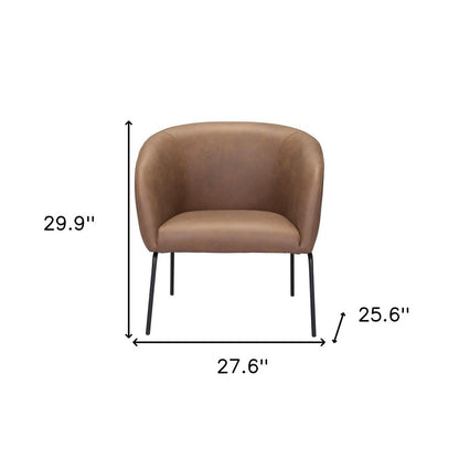 28" Brown And Black Faux Leather And Upholstered Club Chair