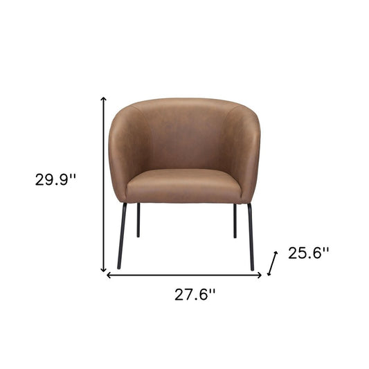 28" Brown And Black Faux Leather And Upholstered Club Chair