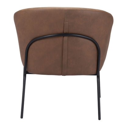 28" Brown And Black Faux Leather And Upholstered Club Chair