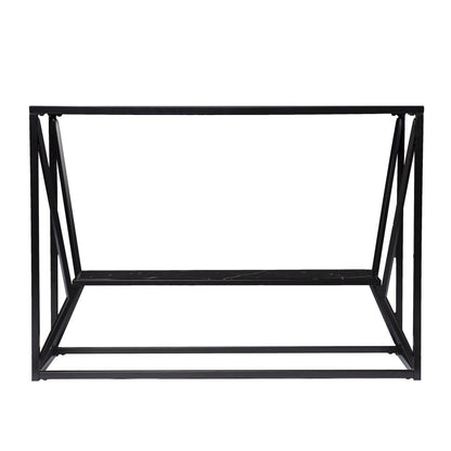 42" Black Glass and Metal A Frame Console Table With Shelf