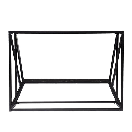 42" Black Glass and Metal A Frame Console Table With Shelf, view 2
