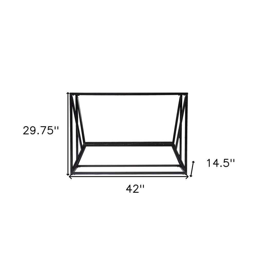42" Black Glass and Metal A Frame Console Table With Shelf, view 6