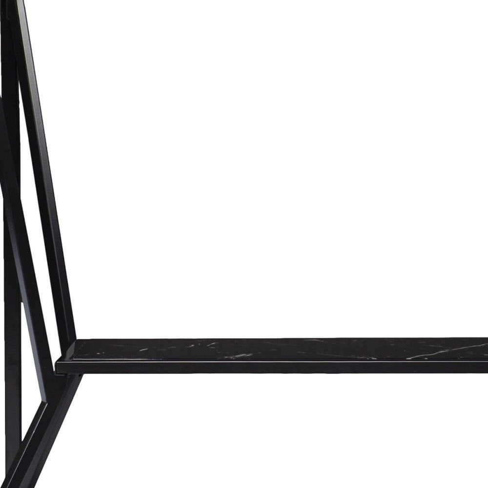 42" Black Glass and Metal A Frame Console Table With Shelf, view 7