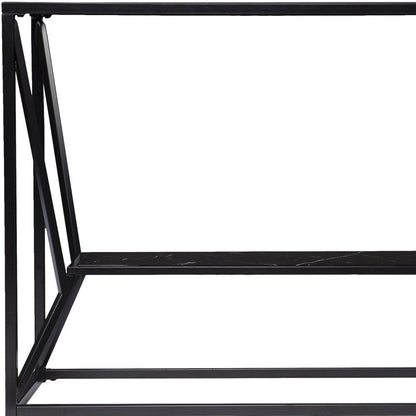 42" Black Glass and Metal A Frame Console Table With Shelf