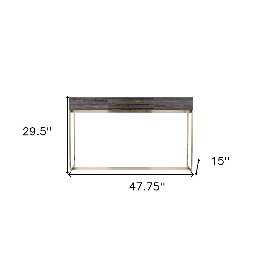 48" Gray and Gold Wood and Metal Frame Console Table With Drawer, view 9