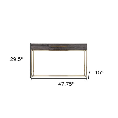 48" Gray and Gold Wood and Metal Frame Console Table With Drawer