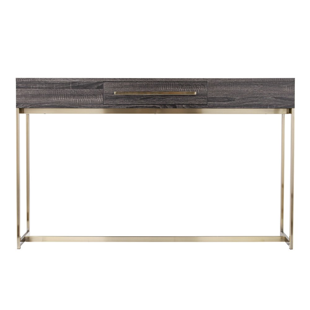 48" Gray and Gold Wood and Metal Frame Console Table With Drawer, view 2