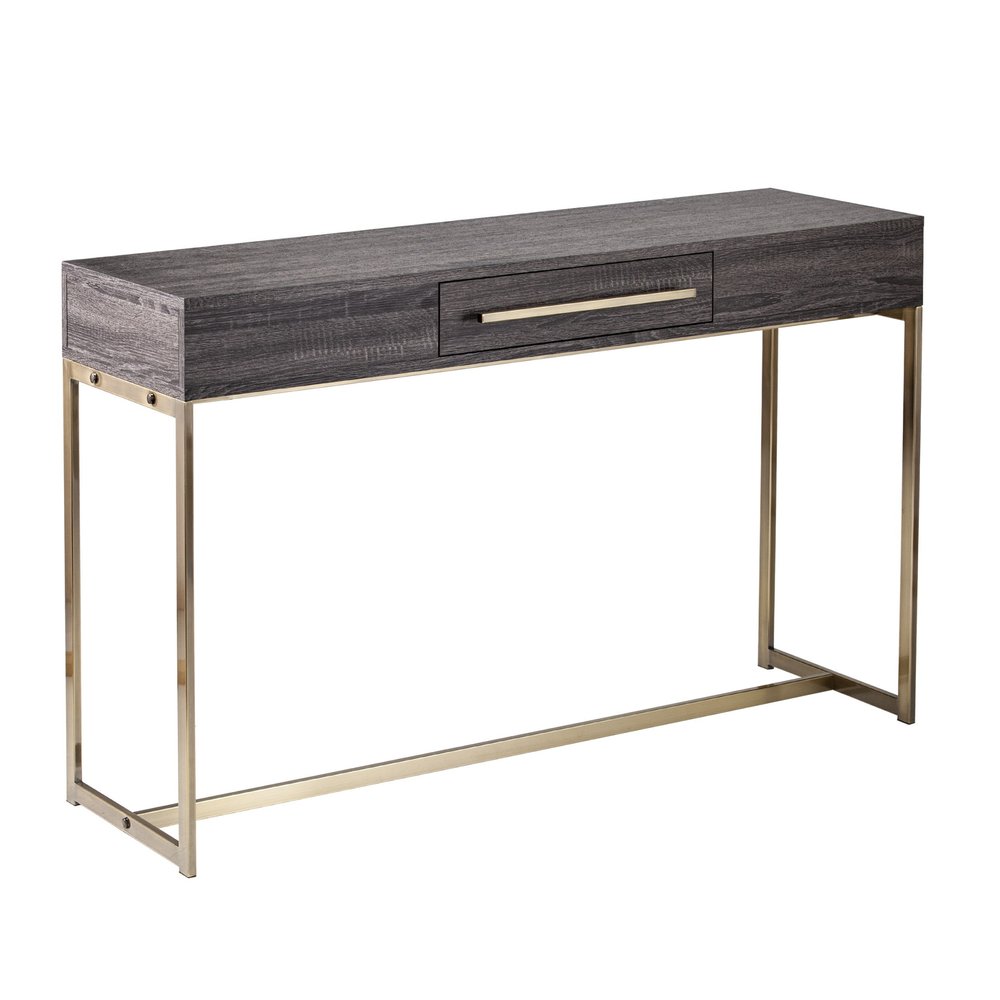 48" Gray and Gold Wood and Metal Frame Console Table With Drawer