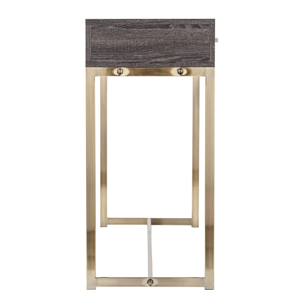48" Gray and Gold Wood and Metal Frame Console Table With Drawer