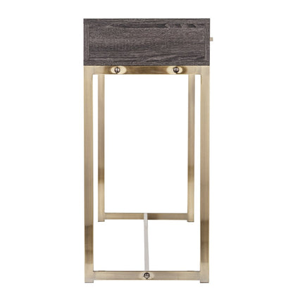 48" Gray and Gold Wood and Metal Frame Console Table With Drawer