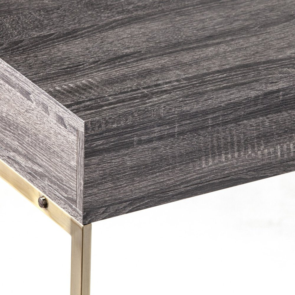 48" Gray and Gold Wood and Metal Frame Console Table With Drawer