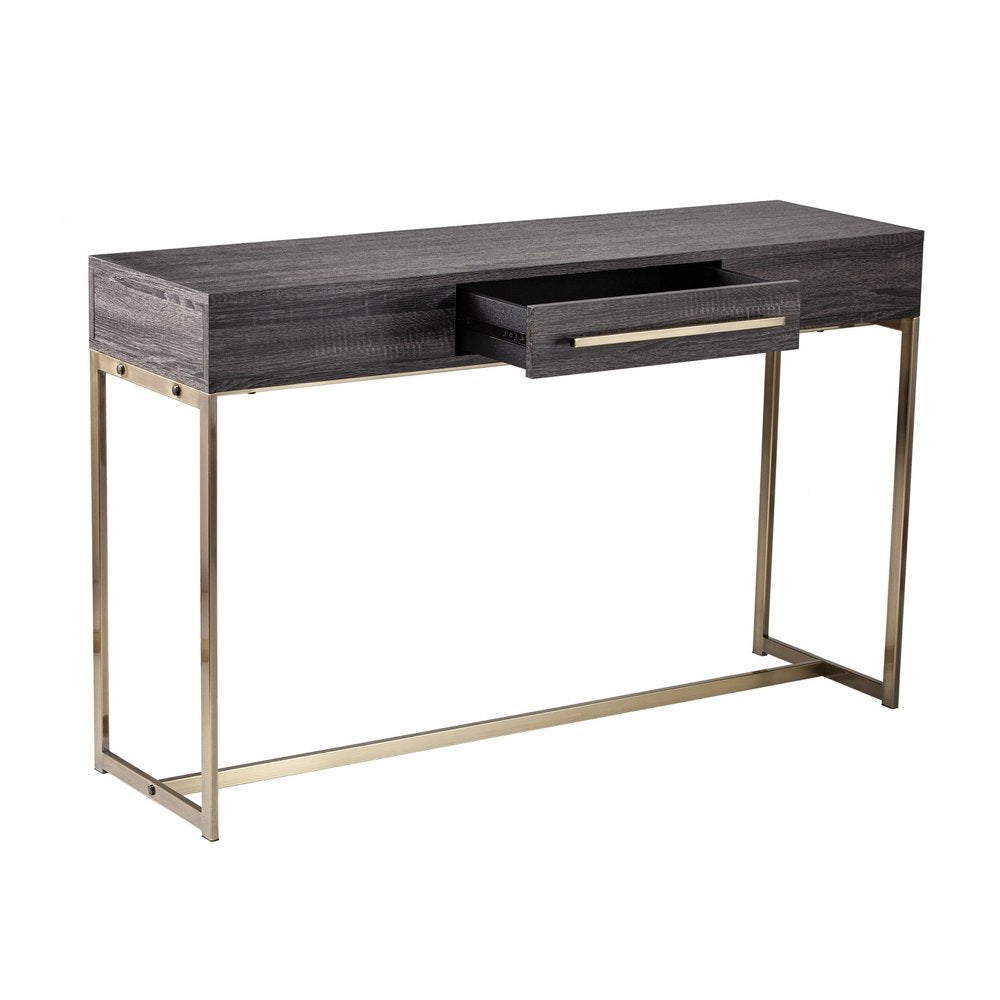 48" Gray and Gold Wood and Metal Frame Console Table With Drawer