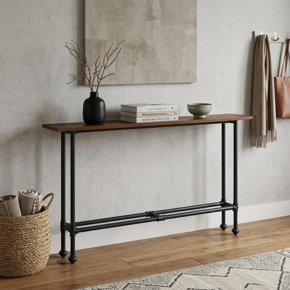 56" Espresso and Black Console Table
