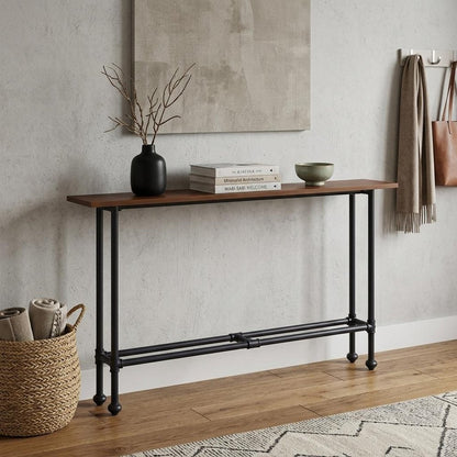 56" Espresso and Black Console Table