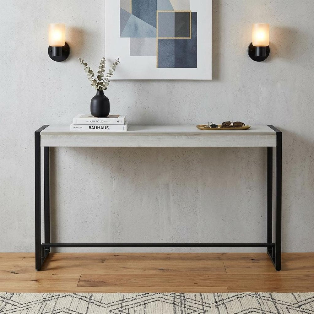 54" White and Black Distressed Sled Console Table