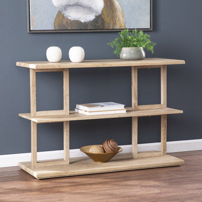 42" Natural Wood Floor Shelf Console Table With Two Shelves