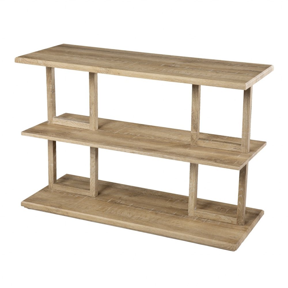 42" Natural Wood Floor Shelf Console Table With Two Shelves