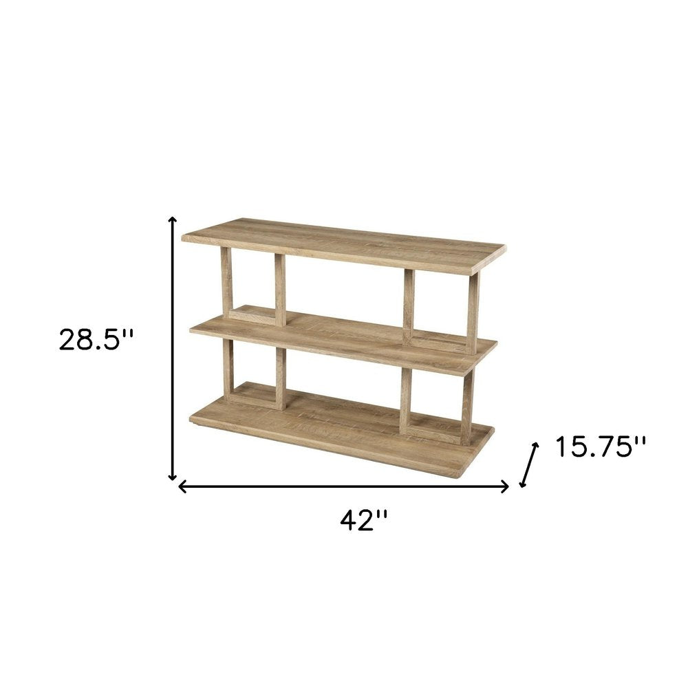 42" Natural Wood Floor Shelf Console Table With Two Shelves