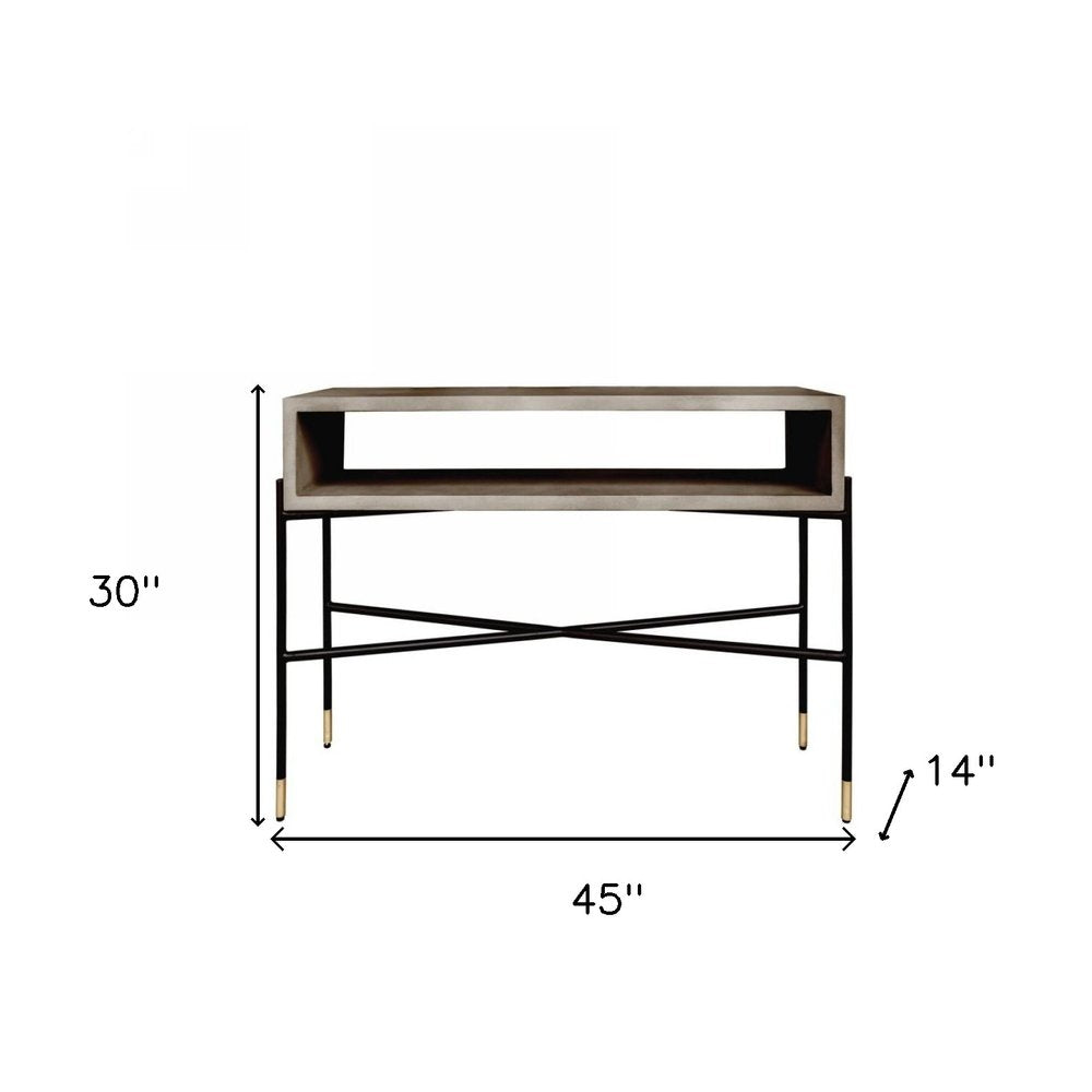 45" Gray and Black Concrete and Iron Console Table