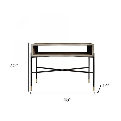 45" Gray and Black Concrete and Iron Console Table
