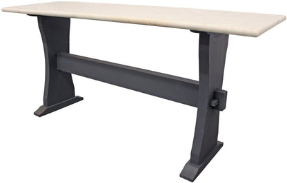 70" Ivory and Black Genuine Marble and Solid Wood Trestle Console Table