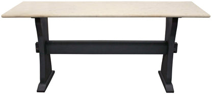 70" Ivory and Black Genuine Marble and Solid Wood Trestle Console Table