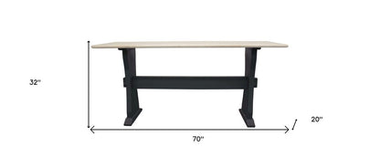 70" Ivory and Black Genuine Marble and Solid Wood Trestle Console Table