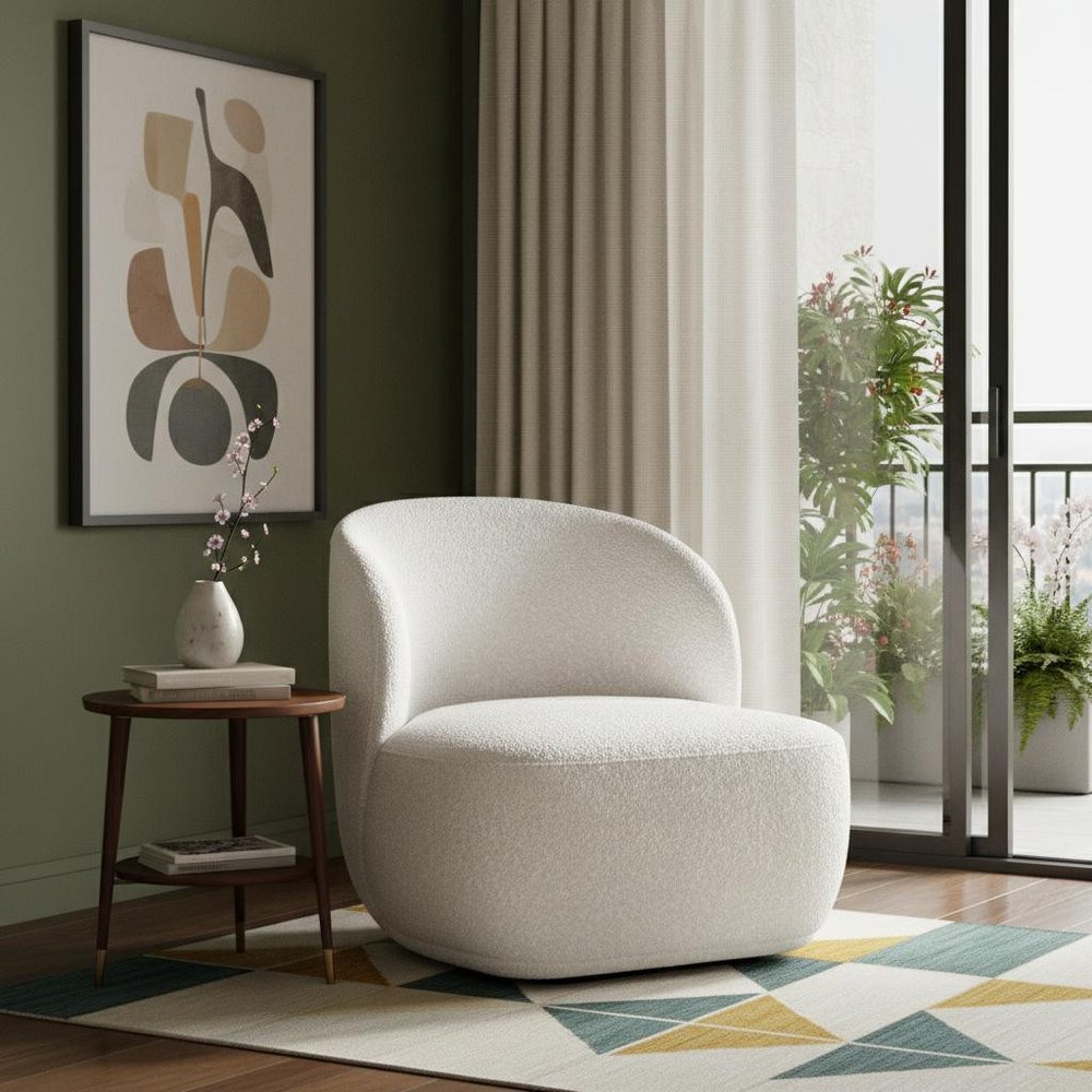 31" White Boucle Wingback Chair
