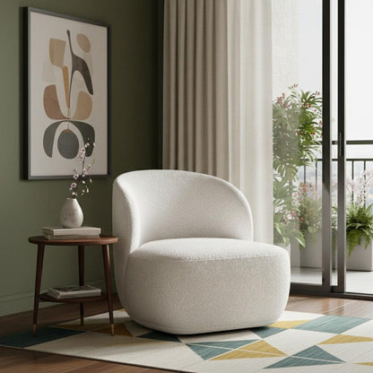 31" White Boucle Wingback Chair