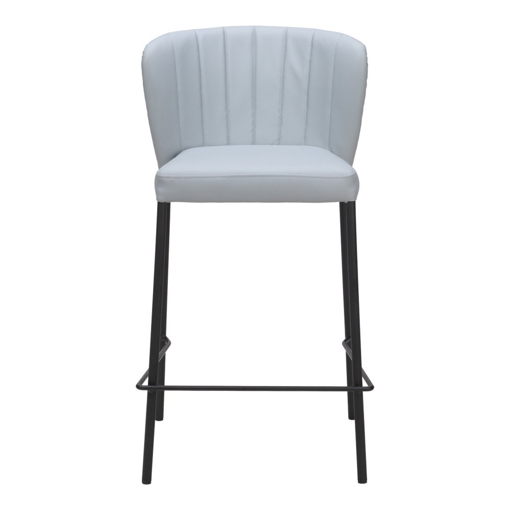 Set of Two 26" Gray And Black Faux Leather And Steel Counter Height Bar Chairs