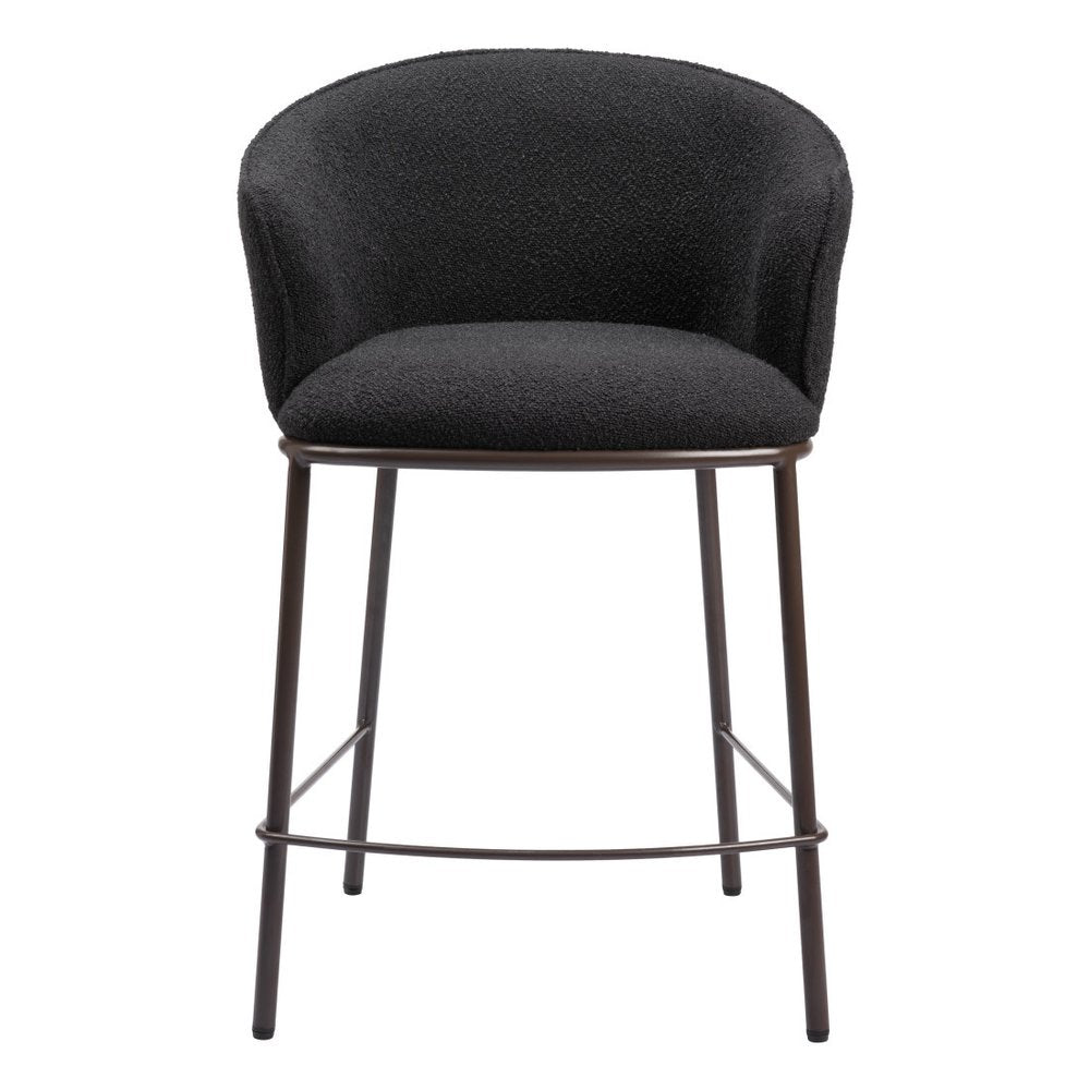 26" Black and Bronze Shearling and Steel Counter Height Bar Chair