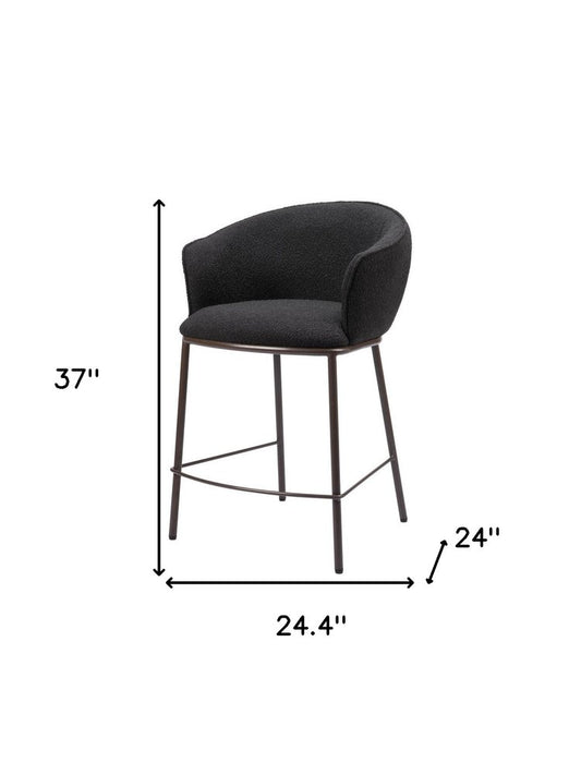 26" Black and Bronze Shearling and Steel Counter Height Bar Chair