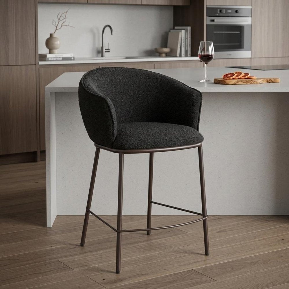 26" Black and Bronze Shearling and Steel Counter Height Bar Chair