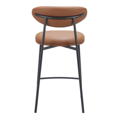 Set of Two 25" Brown and Black Faux Leather and Steel Low Back Counter Height Bar Chairs