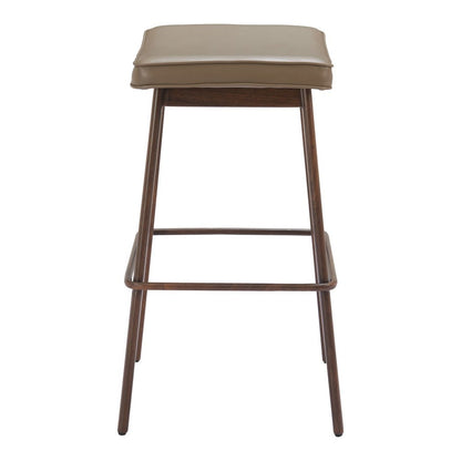 Set of Two 31" Taupe and Walnut Faux Leather and Steel Backless Bar Height Bar Chairs