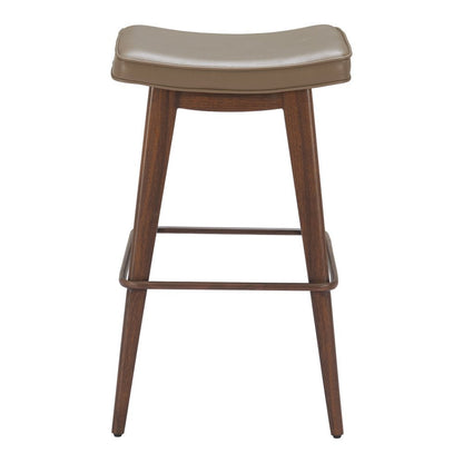 Set of Two 31" Taupe and Walnut Faux Leather and Steel Backless Bar Height Bar Chairs