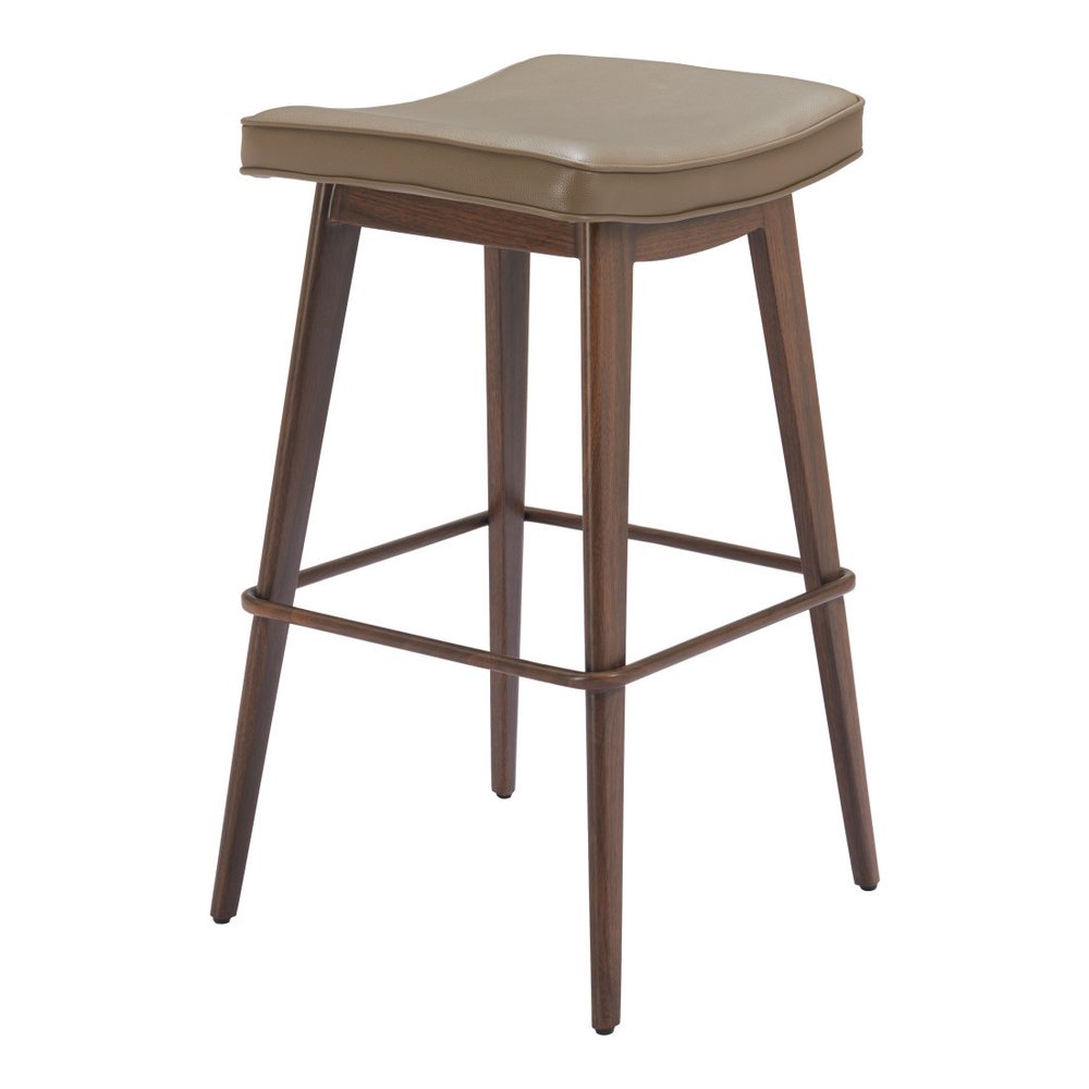 Set of Two 31" Taupe and Walnut Faux Leather and Steel Backless Bar Height Bar Chairs