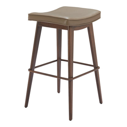 Set of Two 31" Taupe and Walnut Faux Leather and Steel Backless Bar Height Bar Chairs