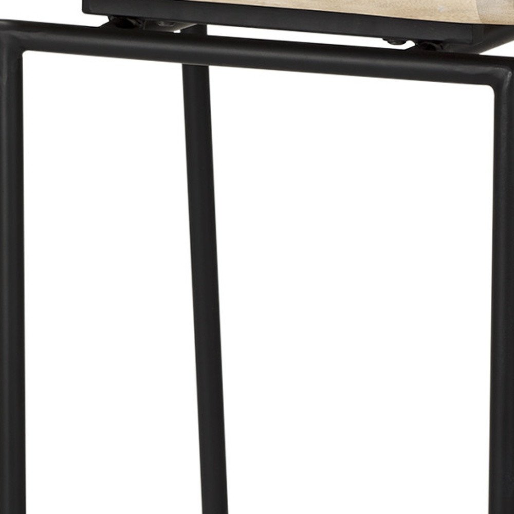 31" Natural and Black Solid Wood and Metal Low Back Bar Height Bar Chair