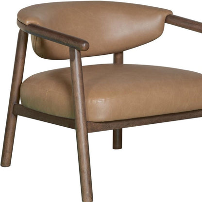 33" Brown and Dark Brown Faux Leather And Wood Arm Chair